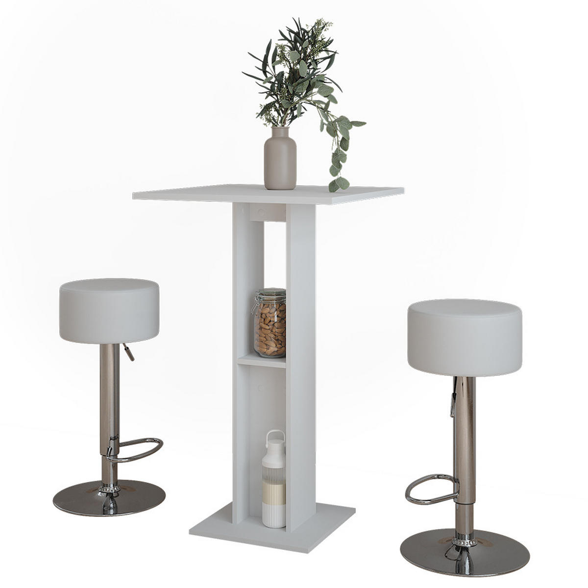 STOJACÍ BAROVÝ STŮL SE ŽIDLEMI Repose Bílá - bílá, kompozitní dřevo (65/65/106cm) - Vicco