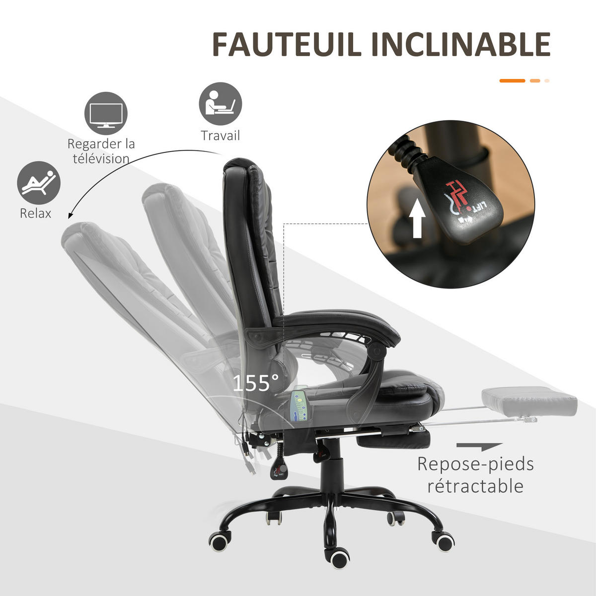 CHEFSESSEL DE-11645 ergonomisch mit Massagefunktion & Fußstütze Schwarz - Schwarz, Metall (79/121/67cm) - ComfortXL