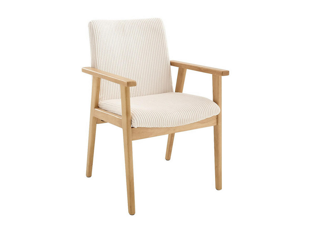 6ER-SET Stühle mit Armlehnen - Cord & Kautschukholz - Creme - FILDON - Naturfarben, Textil (58/85.5/64cm) - Vente-Unique