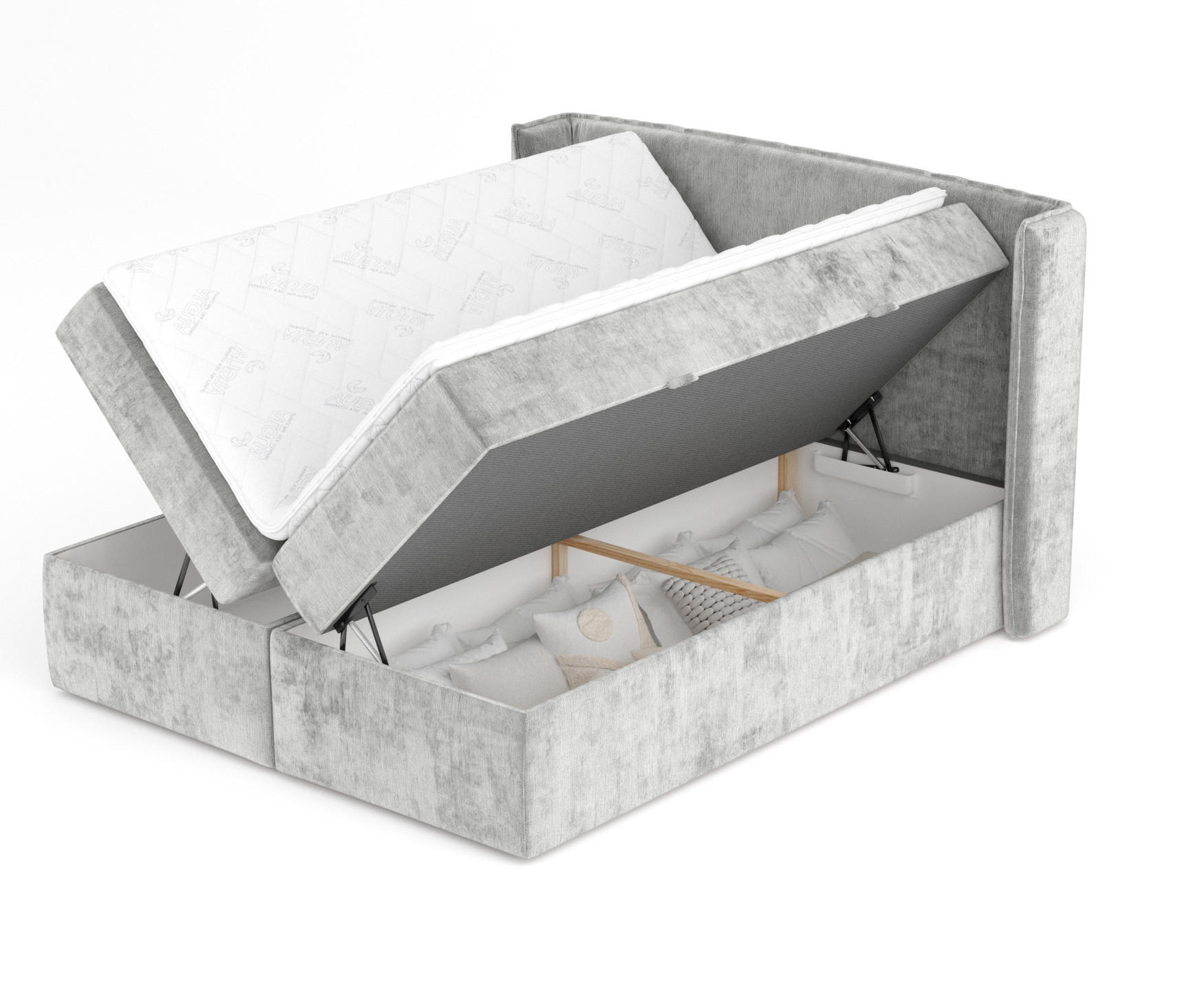 BOXBETT Skyline Hellgrau 200/200 cm mit Matratze und Topper - Schwarz/Grau, Holz/Holzwerkstoff (200/200cm) - Maison de Reve