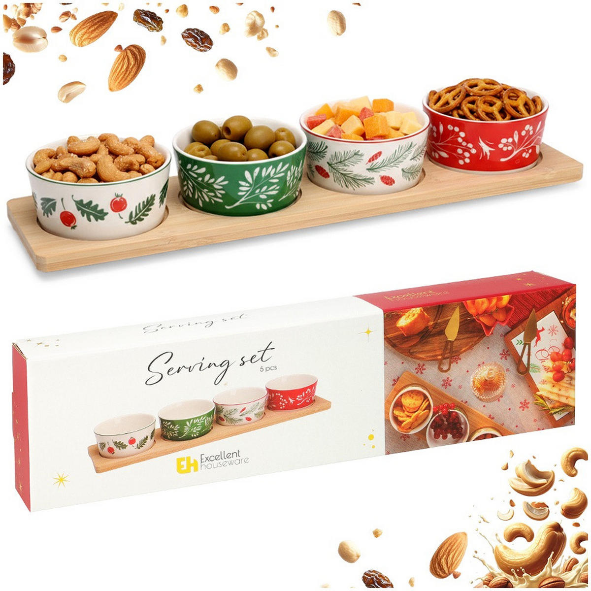 SNACKSCHALEN Porzellan auf Tablett 5 Stück. - Weiß, Keramik (10/38/4.5cm) - Excellent Houseware