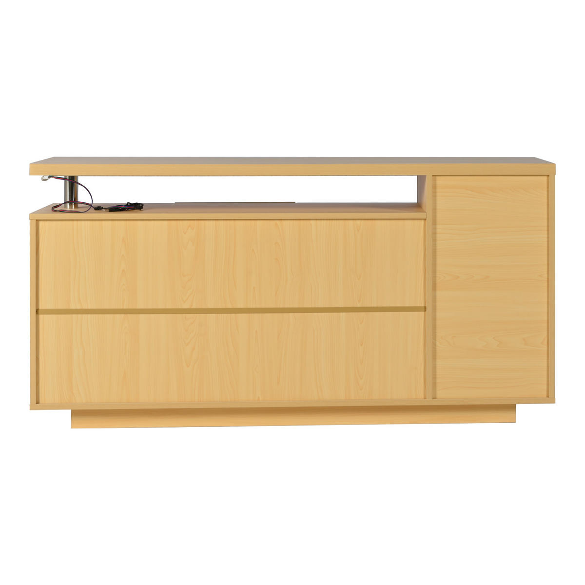 SIDEBOARD 140/40/70 cm in Weiß und Eiche aus Spanplatte mit LED-Beleuchtung - Weiß/Naturfarben, Holzwerkstoff (140/70/40cm) - CHICFURN