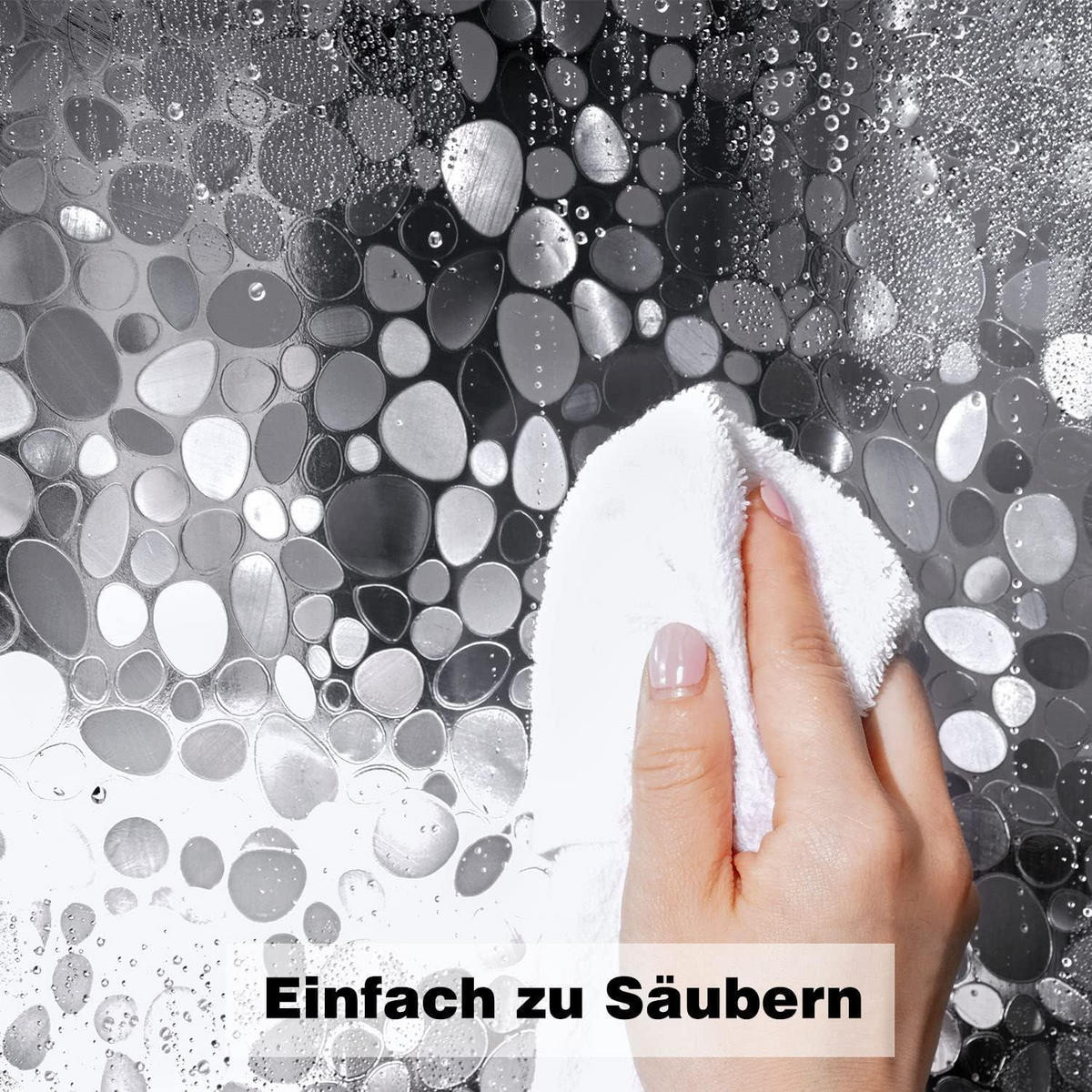 DUSCHVORHANG 180 x 200 cm mit 3D Kieselsteinen Muster Transparent - Transparent, Kunststoff (180/200cm)
