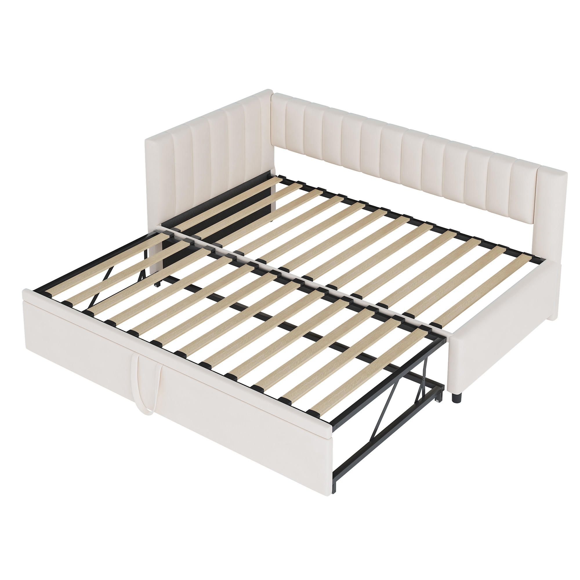 AUSZIEHBETT 90/180/200 cm DE-01921, in Beige, mit L-förmigem Design - Beige, Holzwerkstoff (90/200cm) - ComfortXL