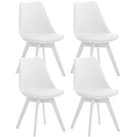 STUHL 4er Set Kunststoff weiß/weiß - Eukalyptusholzfarben/Weiß, Holz/Kunststoff (49/83/50cm) - CLP
