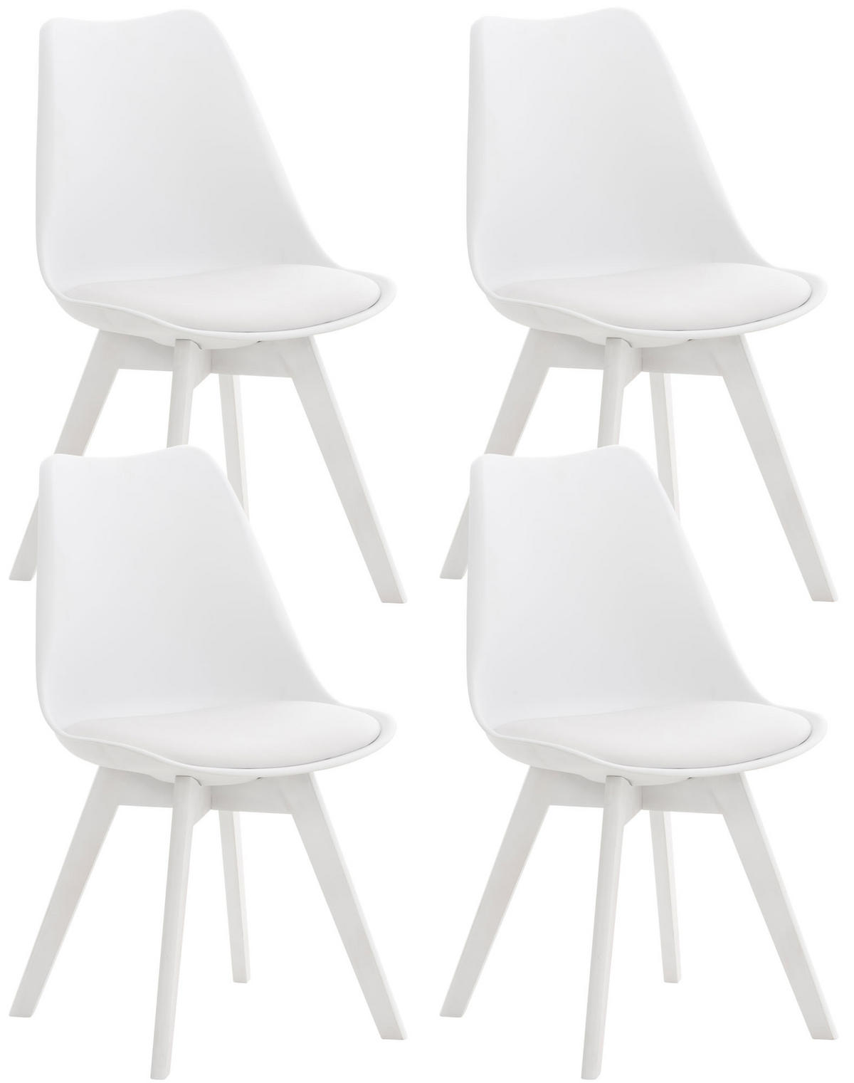 STUHL 4er Set Kunststoff weiß/weiß - Eukalyptusholzfarben/Weiß, Holz/Kunststoff (49/83/50cm) - CLP