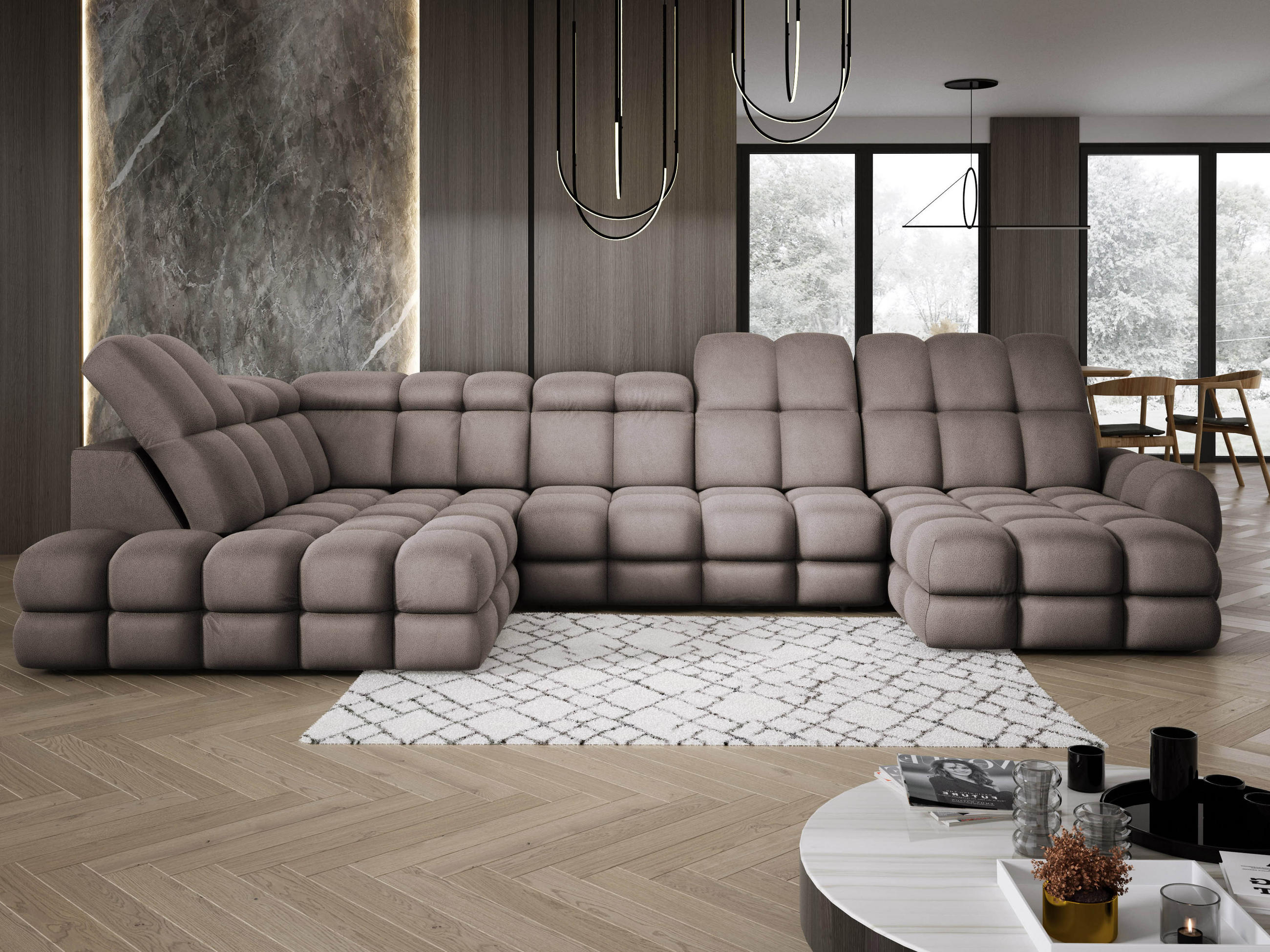 ECKSOFA TOLLO Solar-stoff U-form 400x217x105 cm schokolade - Bronzefarben, Holz/Textil (400/217cm) - DomoHome