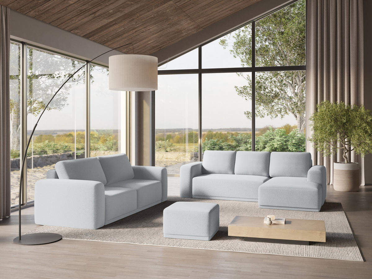 ECKSOFA mit Schlaffunktion Chenille Stoff Blau - Blau/Schwarz, Kunststoff/Textil (258/160cm) - Makamii