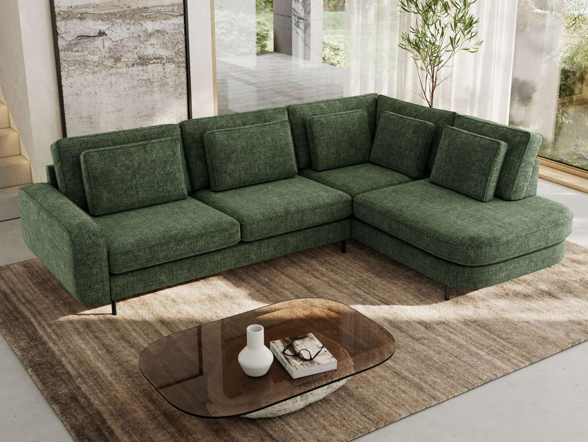 ROHOVÁ SEDAČKA CALENO L - Tmavě zelená hladký senil - Levá Strana - černá/tmavě zelená, kov/textil (317/225cm) - MKS