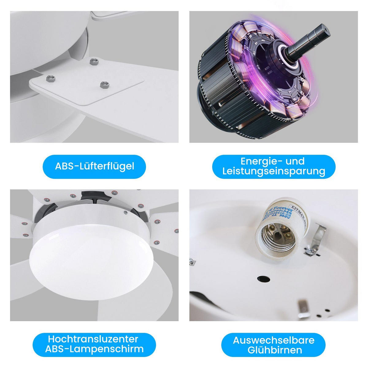 DECKENVENTILATOR Emma II 75/75/43cm - Weiß, Metall (75/75/43cm) - Nettlife