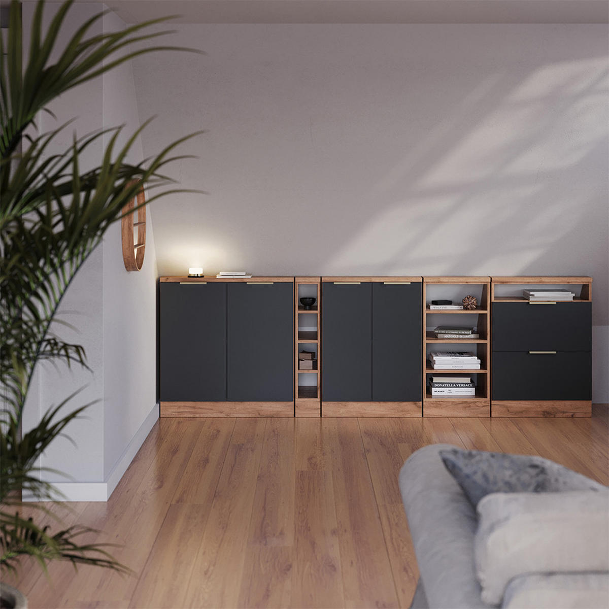 SADA SKŘÍNÍ PRO ŠIKMOU STŘECHU Rion Antracitově zlatý - antracitová, kompozitní dřevo (120/81.6/46cm) - Vicco