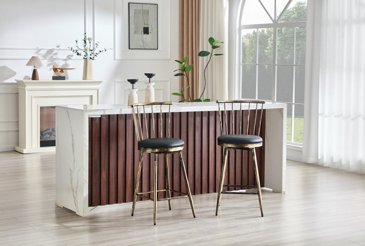 BARHOCKER Windsor-Stil mit Polstersitz Metall Black+Brown - Schwarz, Metall (39/96/39.1cm) - Meubliv