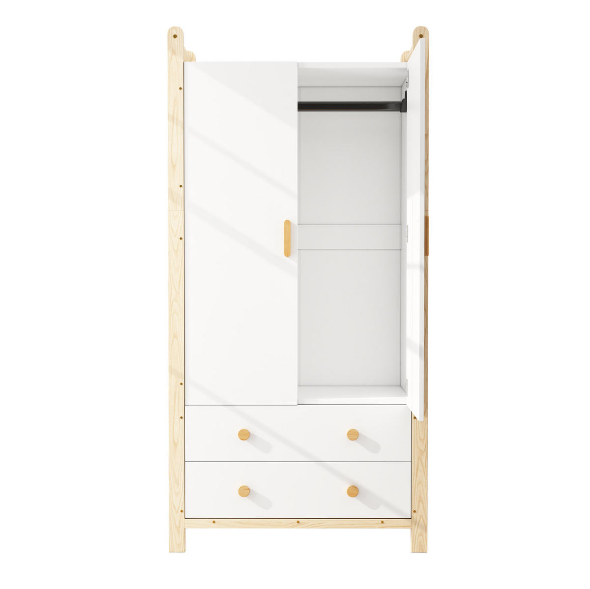 KLEIDERSCHRANK 89,6/180,5/44 cm Natur/Weiß aus Massivholz und MDF mit 2 Schubladen - Weiß, Holzwerkstoff (45/180/90cm) - OKMYHOME