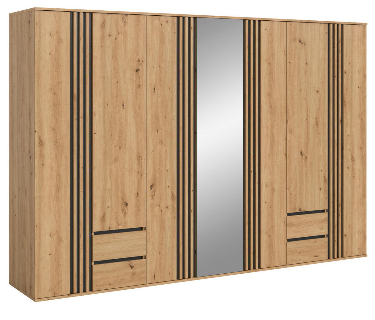 KLEIDERSCHRANK Eiche Artisan, grau 280 cm 7-türig, Wäscheschrank mit Spiegel und Schubladen - Anthrazit/Eiche Artisan, Holzwerkstoff (280/192/56cm) - Inn.Furn