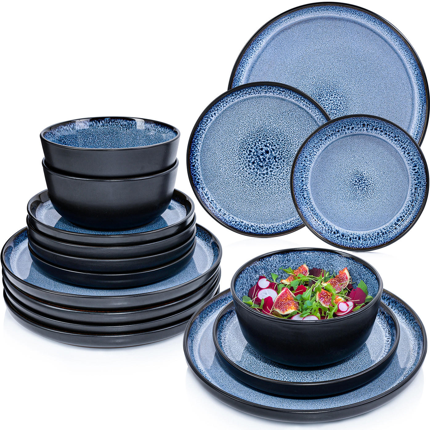 TAFELSERVICE ARUBA - 36 teilig aus Steingut 12 Personen - Blau, Stein (50/30/80cm) - Sänger