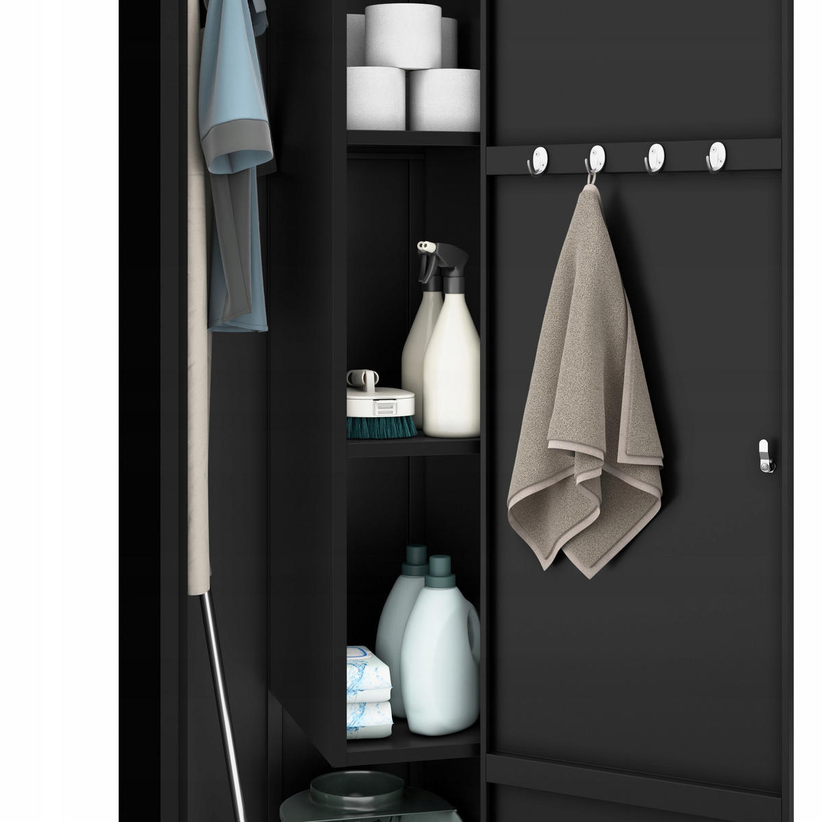 BESENSCHRANK Haushaltsschrank AGNES 185x50x50 cm - Schwarz, Metall (50/185/50cm) - Jan Nowak