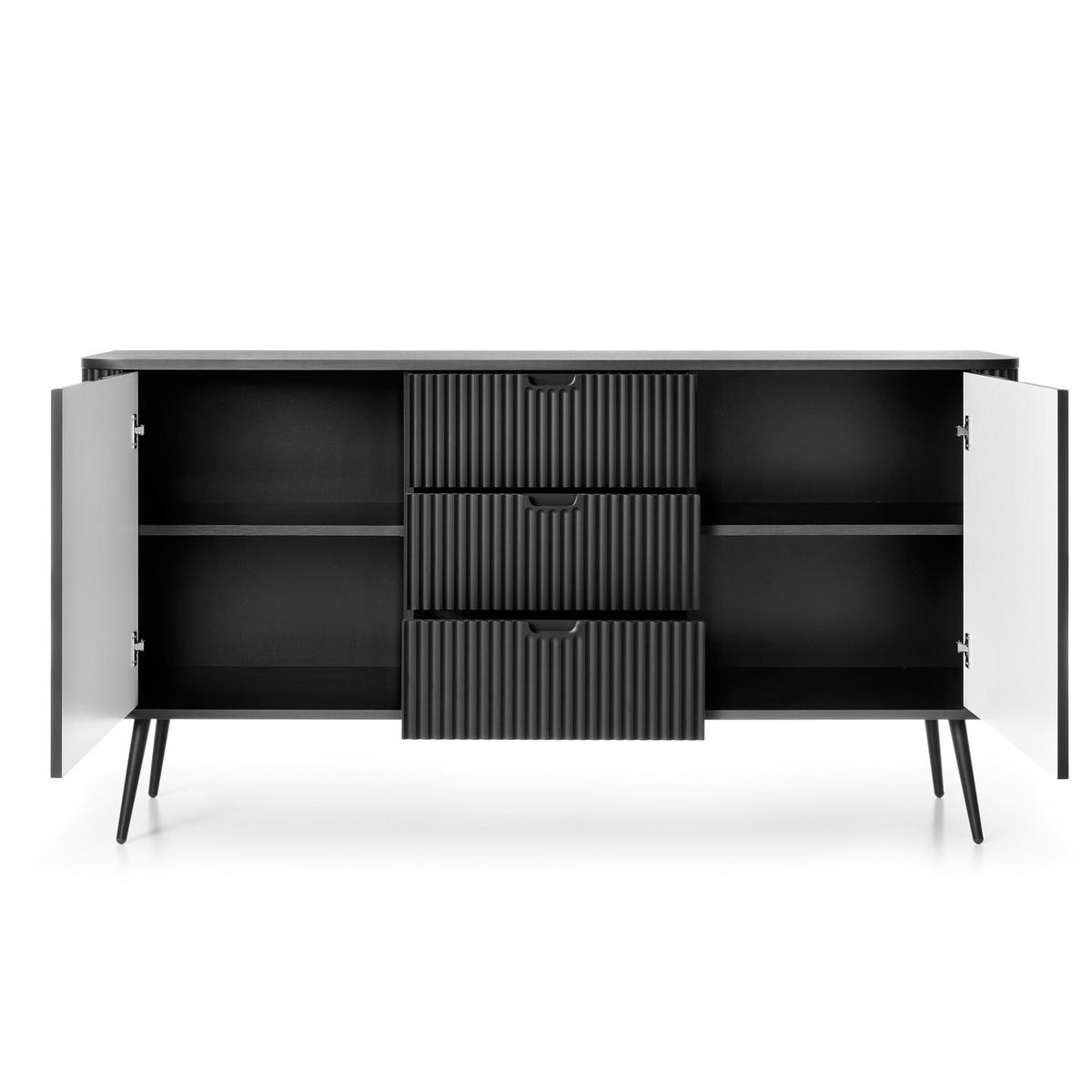 SIDEBOARD MORDEN KOM2 Abgerundeter Korpus Schwarz Schwarz - Schwarz, Holzwerkstoff/Kunststoff (168/87/39cm) - Komodee