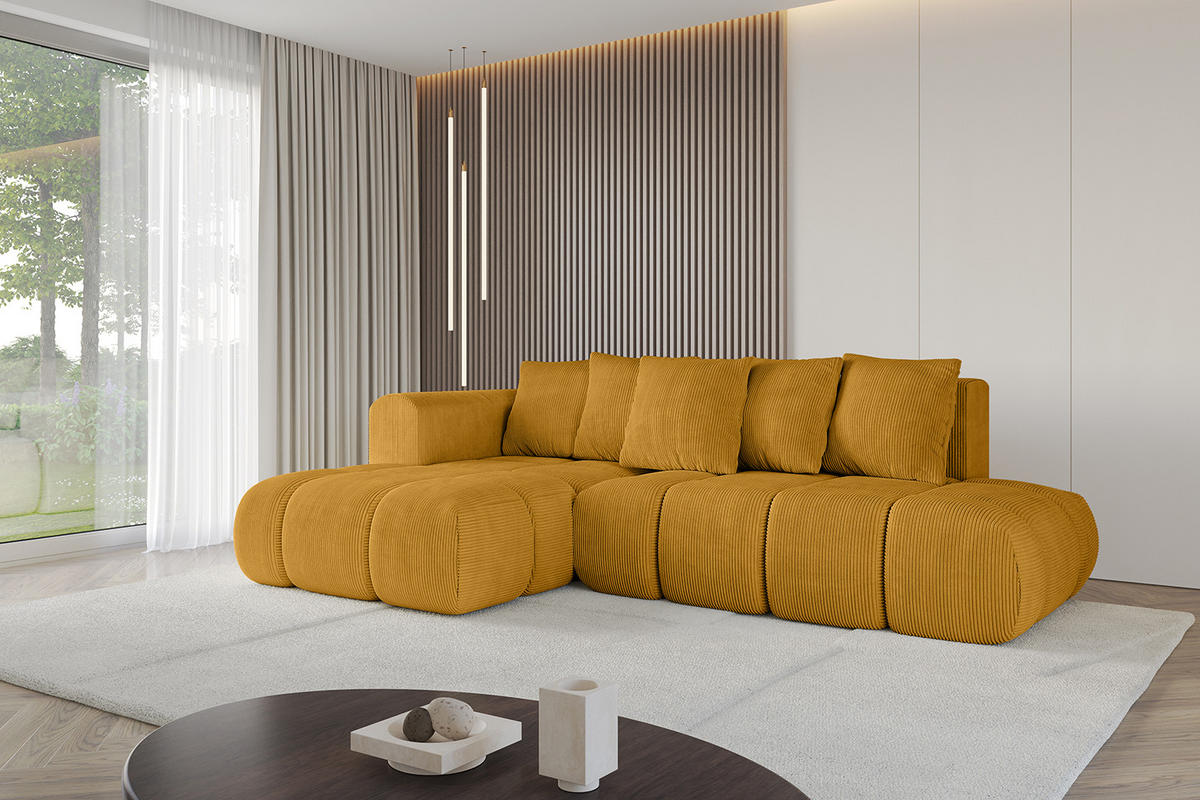 ECKSOFA Ottomane Links CLOUD-L-v1 289x180x40 Senfgelb Cord - Currygelb, Holzwerkstoff/Kunststoff (180/289cm) - ALTDECOR