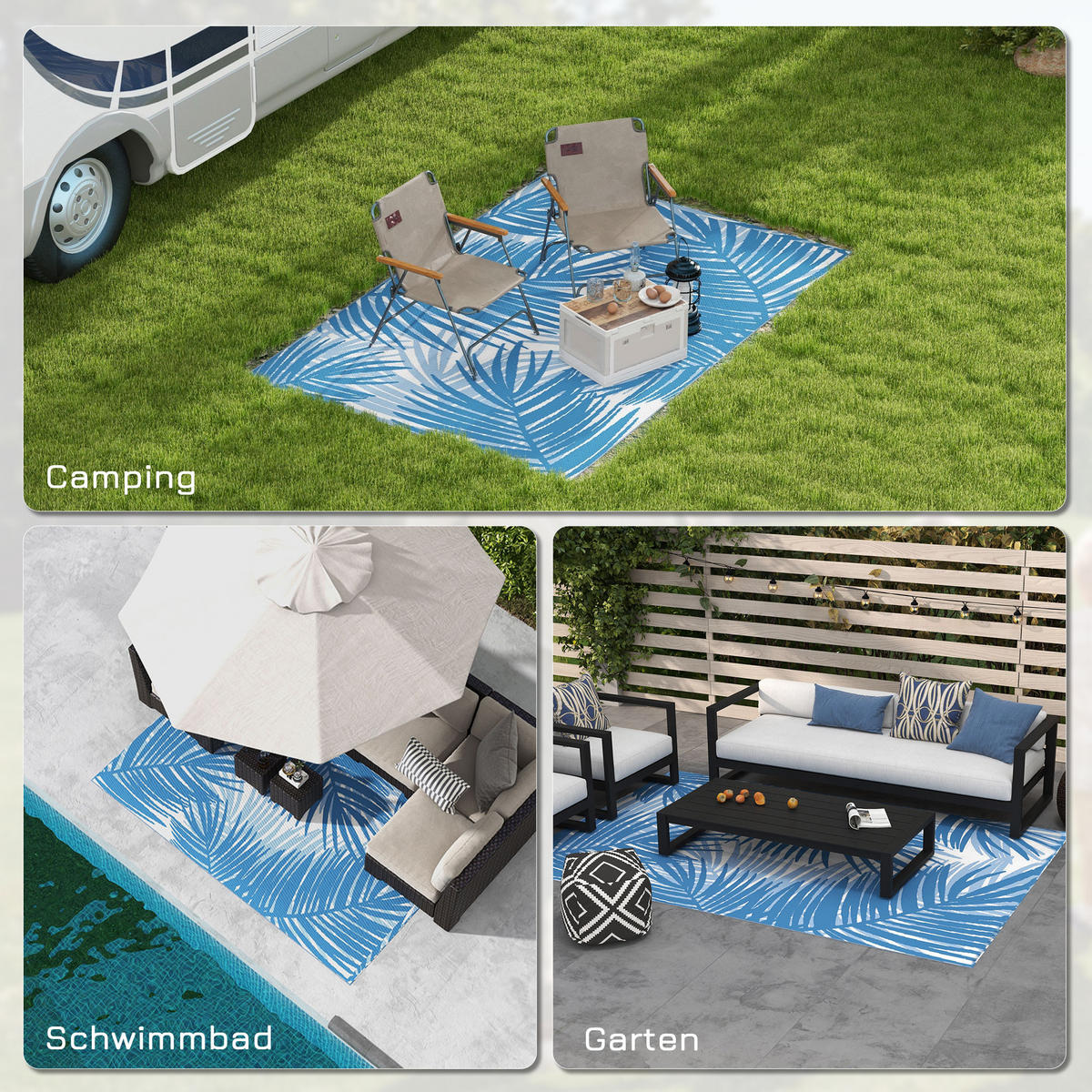 OUTDOORTEPPICH, Kunststoff, Blau - Blau, Kunststoff (274/182cm) - Outsunny