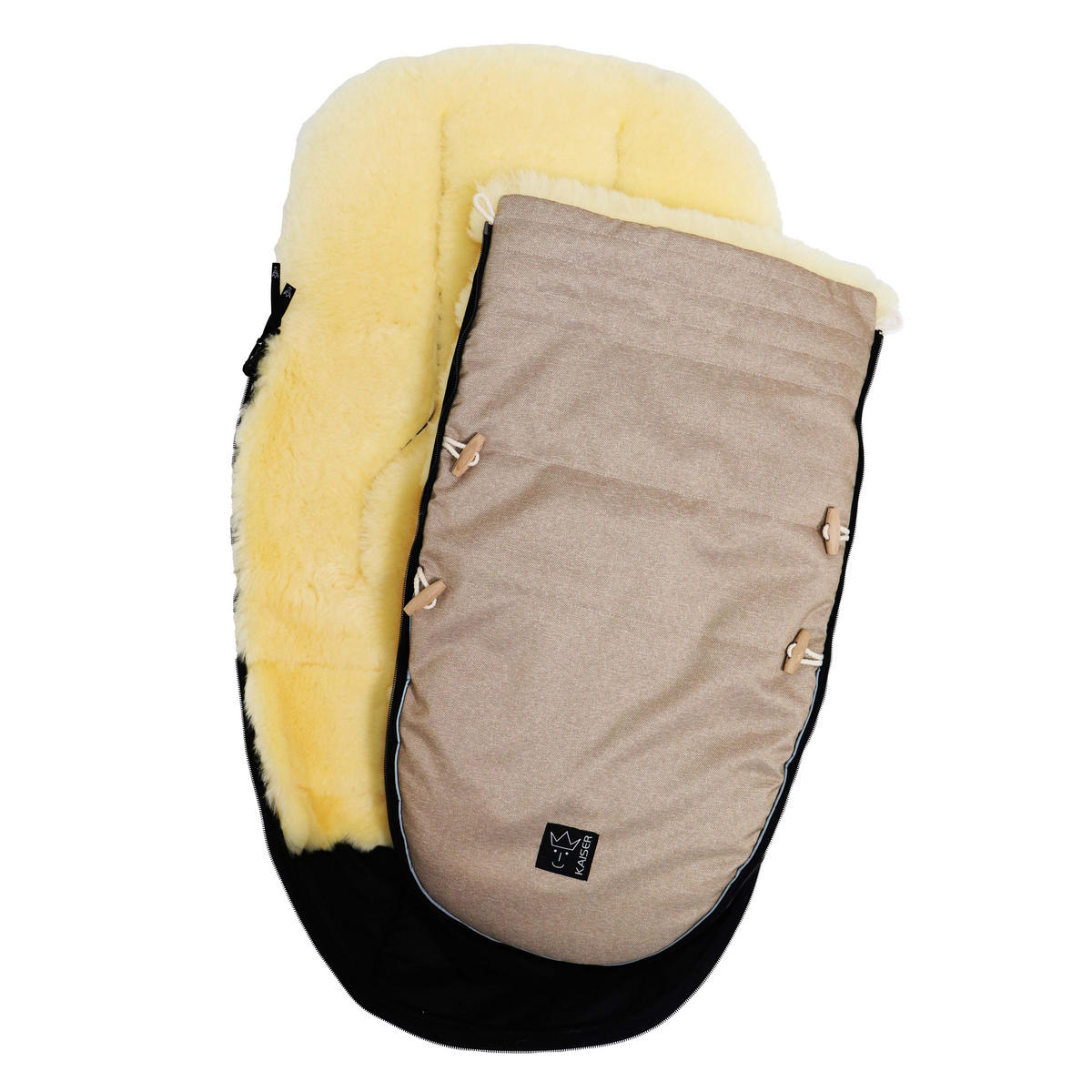 LAMMFELL-FUSSSACK Love the Nature, sand melange - Beige, Fell (44/95cm) - Kaiserbaby