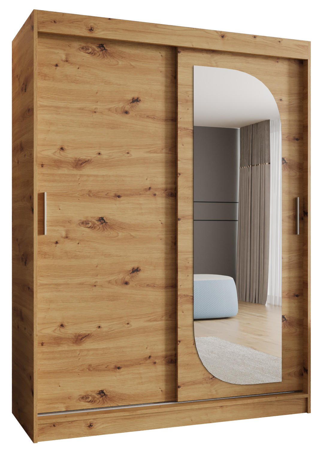 SCHWEBETÜRENSCHRANK 200/150/62 2-türig - Silberfarben/Eiche Artisan, Holz (150/200/62cm) - MÖBEL KRYSPOL