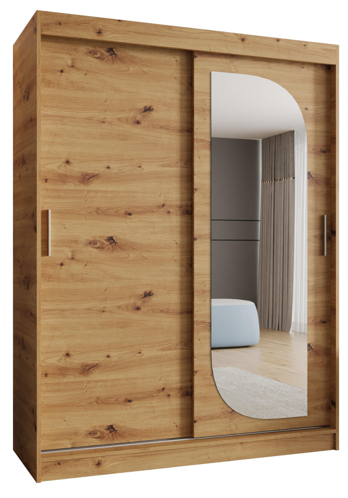 SCHWEBETÜRENSCHRANK 200/150/62 2-türig - Silberfarben/Eiche Artisan, Holz (150/200/62cm) - MÖBEL KRYSPOL