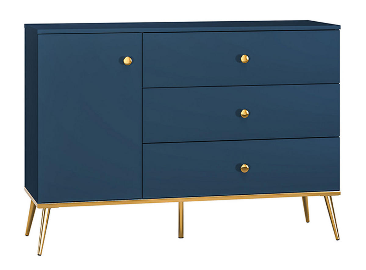 SIDEBOARD Marine dunkelblau / gold 120 / 40 / 85cm - Blau/Dunkelblau, Holz/Holzwerkstoff (120/85/40cm) - Feldmann-Wohnen