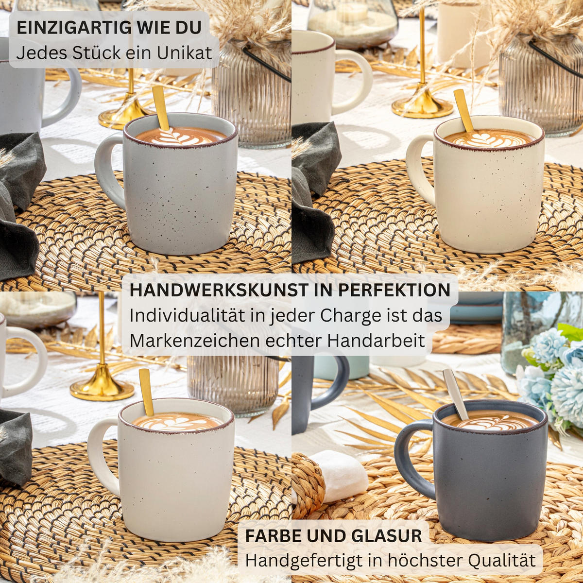 KAFFEEBECHER BOMBAY MOONLIGHT - 4 teilig aus Steingut - Hellgrau/Weiß, Stein (0.8L) - Sänger