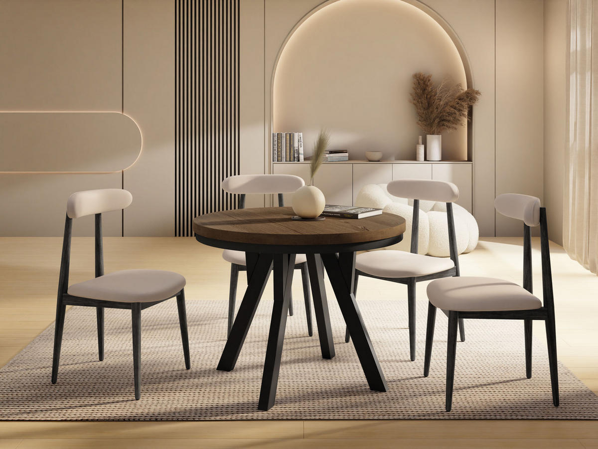 ESSTISCH Vero Neo rund ausziehbar verlängerbar, Eiche Braun Rustikal 100-300/100/77 cm - Alteiche/Schwarz, Holz/Holzwerkstoff (100/100/77cm) - WFL GROUP