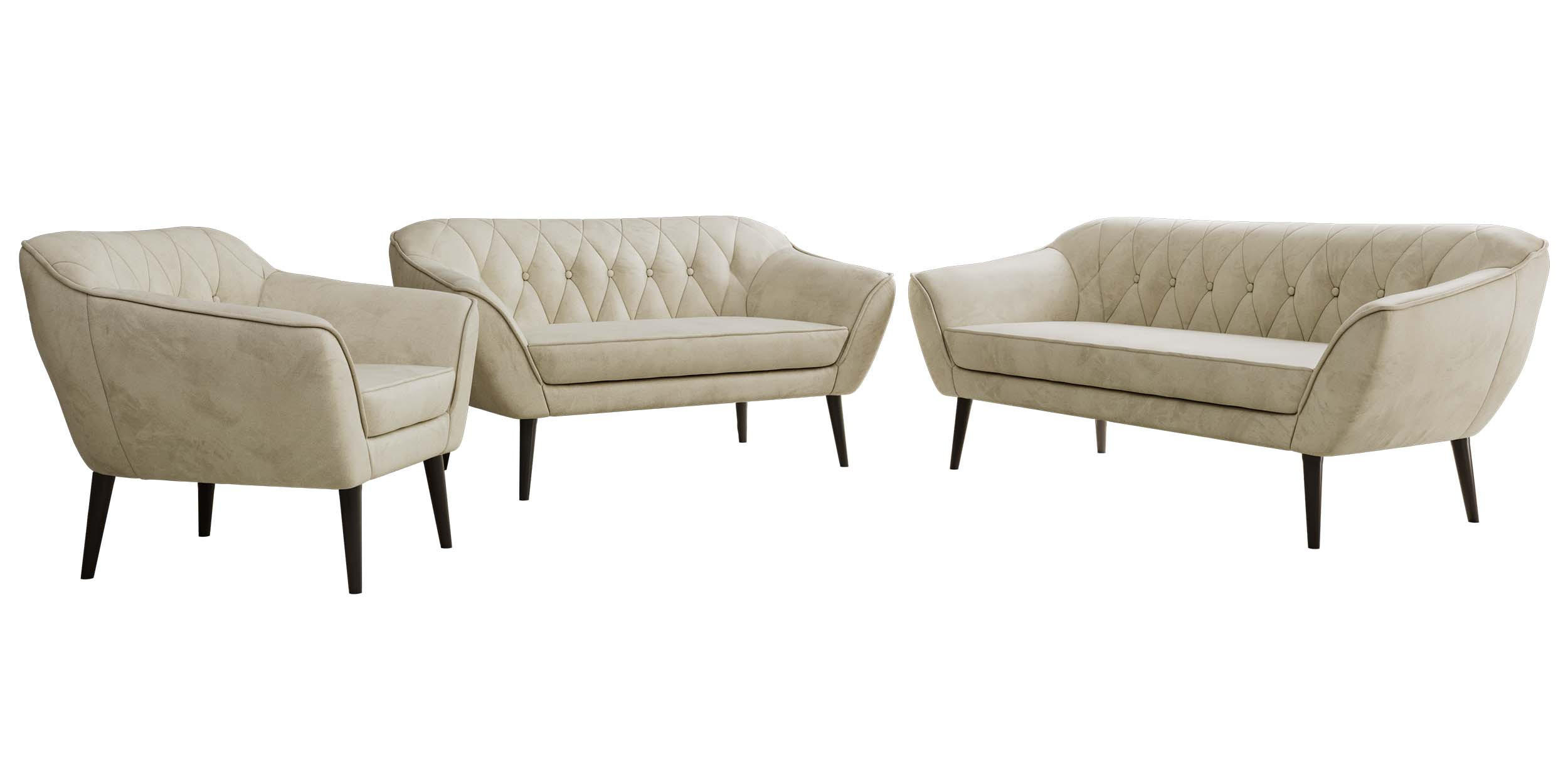 SEDACÍ SOUPRAVA 3+2+1 PIRS - Béžová Samet - Černé nohy - černá/béžová, kompozitní dřevo/textil (180/75/74cm) - MKS