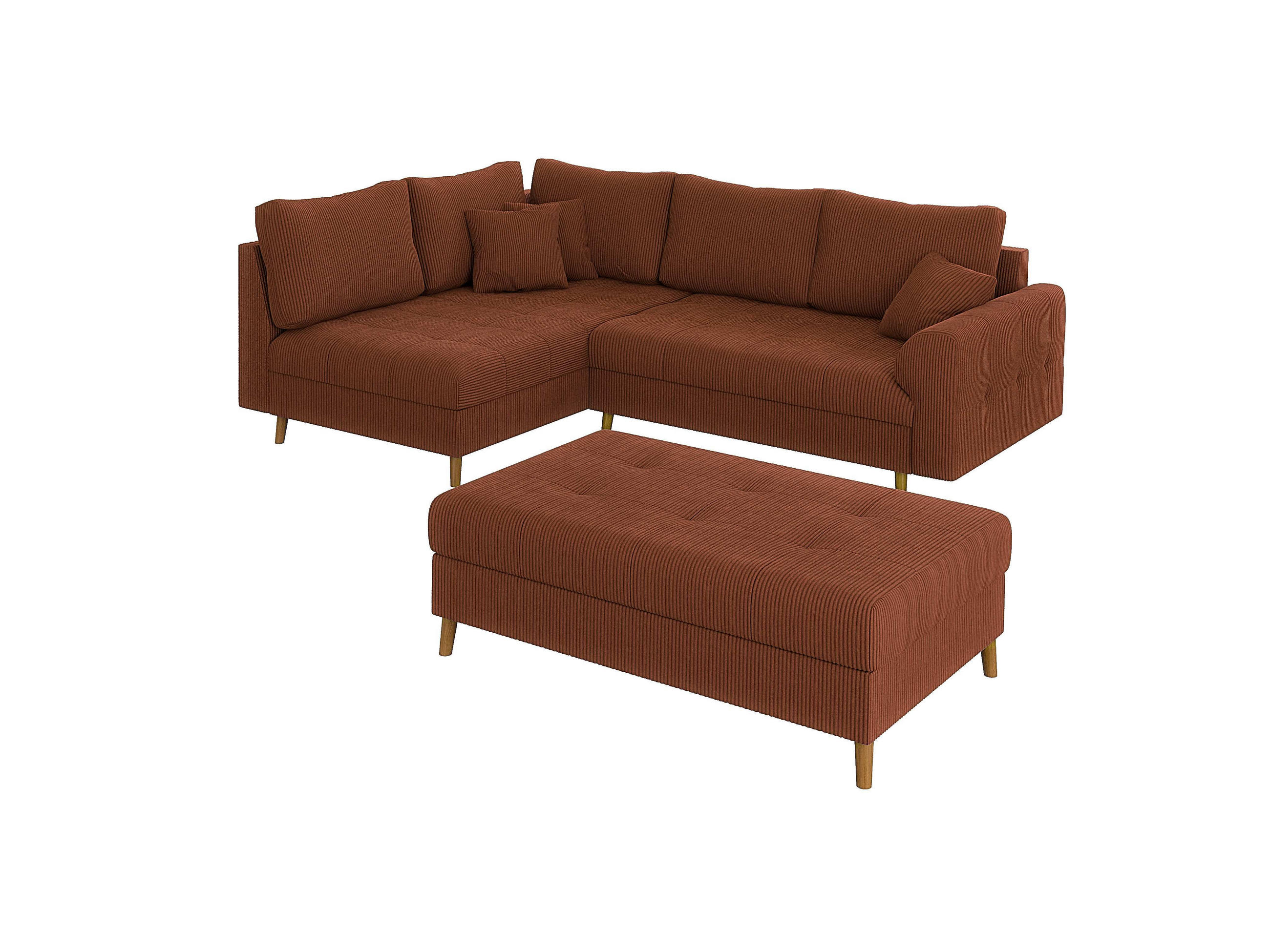 ECKSOFA inkl. Hocker Alma Terrakotta Cord - Ottomane links - Terra cotta/Braun, Holz/Textil (231/161cm) - S-Style Möbel