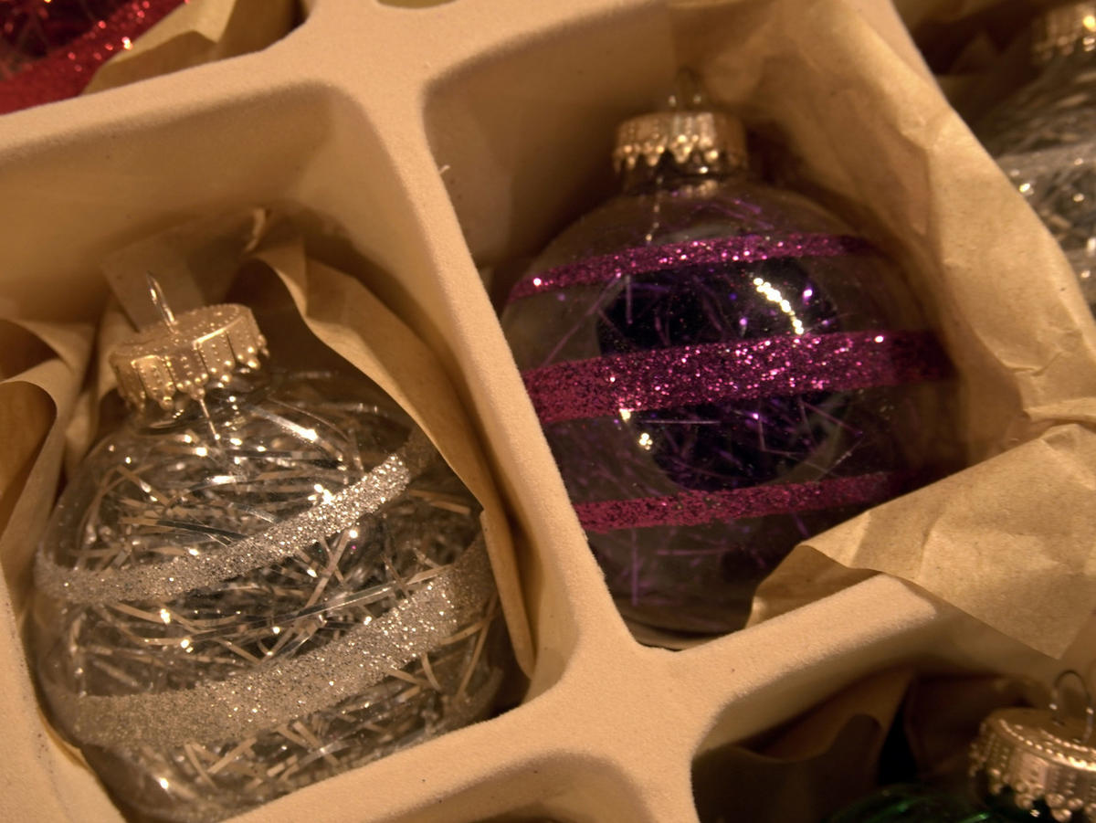 CHRISTBAUMKUGELN Glitterstreifen mit Tinsel Mehrfarbig 7cm (Glas / 9 Stk.) - Multicolor, Glas (7/7/7cm) - Krebs Glas Lauscha