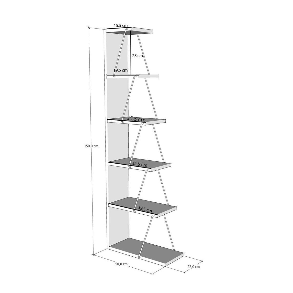 HÖRNHYLLA med 6 hyllplan, furu och svart finish, 150 cm hög - TLOS - Valnötsfärgad, Trä/Träbaserade material (22/150/50cm) - Calicosy