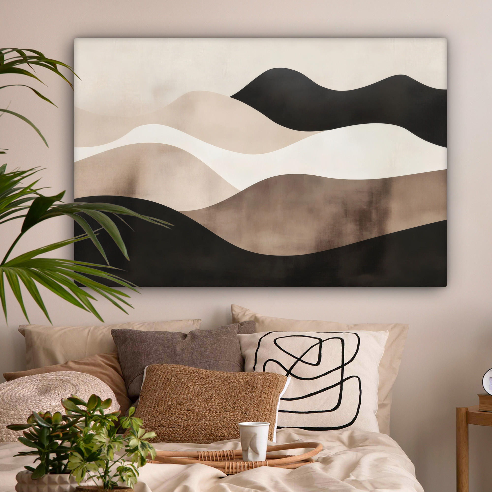 LEINWANDBILD Abstrakt - Landschaft - Wellen - Cremefarben Wohnzimmer 120x80 cm - Cappuccino, Textil (120/80cm) - MuchoWow