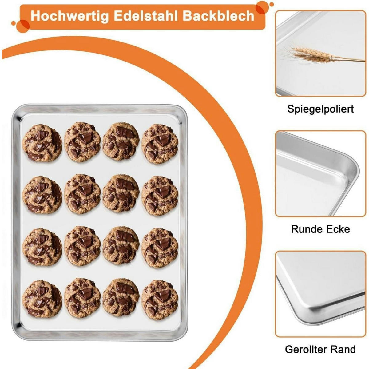 BACKBLECH mit Abkühlgitter Set 40,5 x 30,5 cm Edelstahl - Silberfarben, Metall (30.5/2.5/40.5cm)