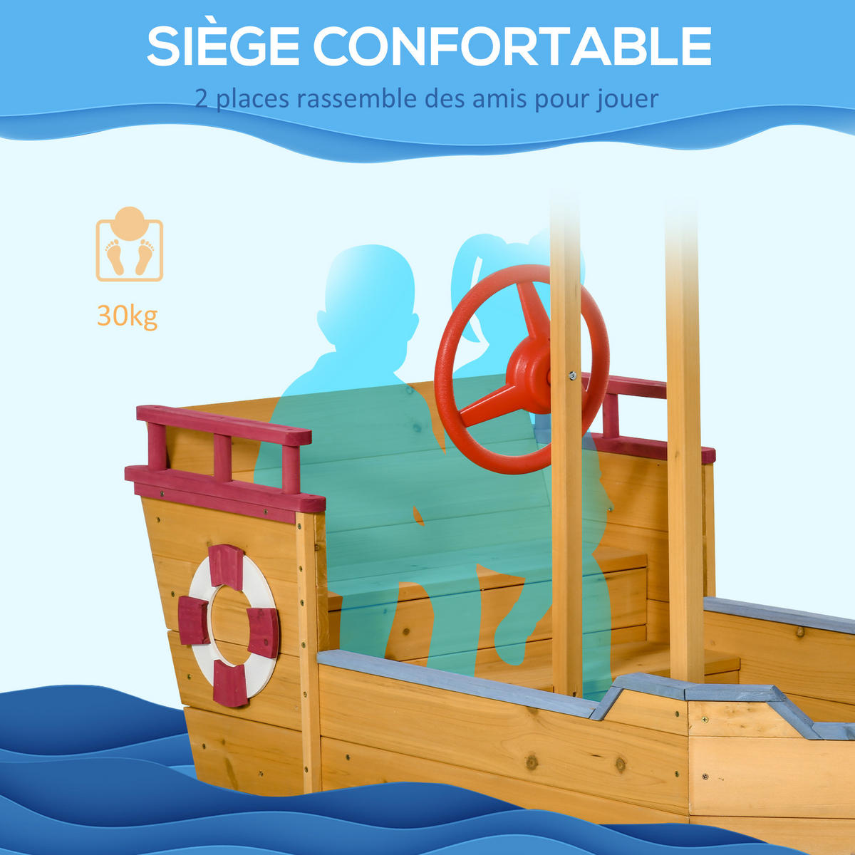 SANDKASTEN DE-18746 Piratenschiff mit Sonnensegel & Schatztruhe Holz - Orange, Holzwerkstoff (160/70/103cm) - ComfortXL