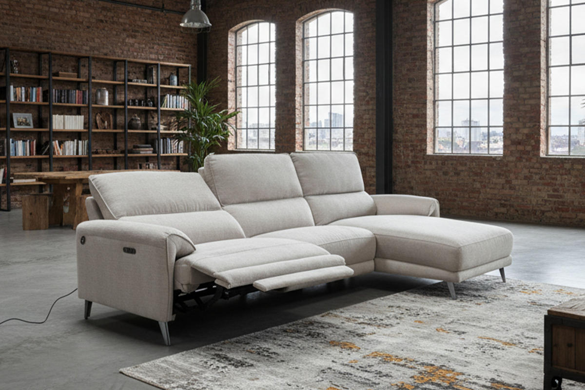 ECKSOFA ADRIANA Hellgrau Flachgewebe Relaxfunktion - Hellgrau/Schwarz, Textil/Metall (280/163cm) - KAWOLA