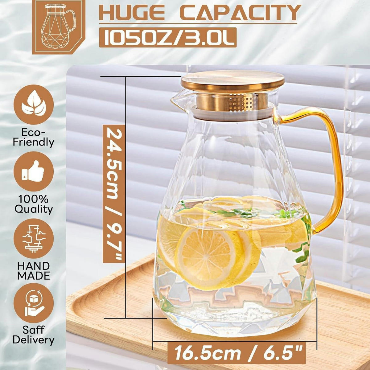 GLASKRUG mit Deckel 3 Liter transparent Diamantform - Transparent, Glas (5.5/5.5cm)