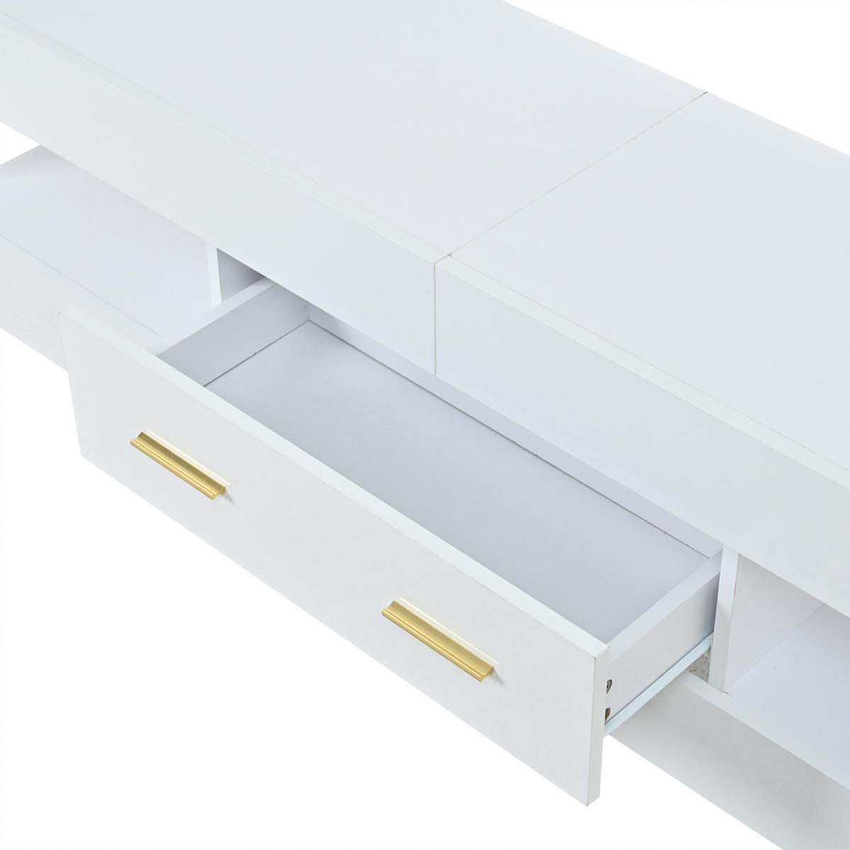 LOWBOARD Weiß 152/35/40 cm, LED-Beleuchtung, Hochglanz, 2 Schubladen - Weiß, Holzwerkstoff (152/40/35cm) - PANGIVO