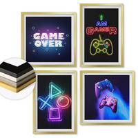 WANDBILDER 4er Set - 50x50 cm & 40x60 cm Goldrahmen - Gamepads, Spielersymbol-Untertitel - Goldfarben, Kunststoff (50/50cm) - ArtPrintCave