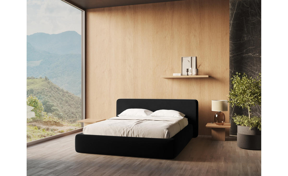 POLSTERBETT mit Bettkasten und Lattenrost 180x225 Schwarz - Schwarz, Kunststoff/Textil (140/200cm) - Makamii