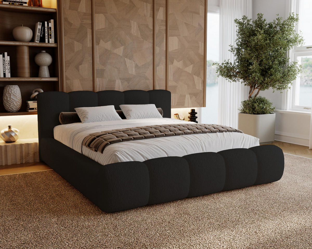 POLSTERBETT bouclé 200x200 Ravello mit Bettkasten, Lattenrost, Schwarz - Schwarz, Holz/Textil (200/200cm) - Emporius