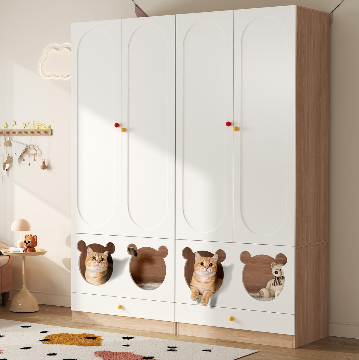 KLEIDERSCHRANK 80/200/50 cm Weiß/Natur aus MDF mit Haustierbereich 2er Set - Naturfarben, Holzwerkstoff (50/200/80cm) - OKMYHOME