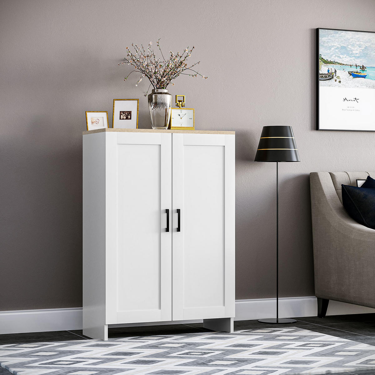 SIDEBOARD DE-11182 mit verstellbarer Einlegeplatte & Tür Weiß - Weiß, Holzwerkstoff (60/90/30cm) - ComfortXL