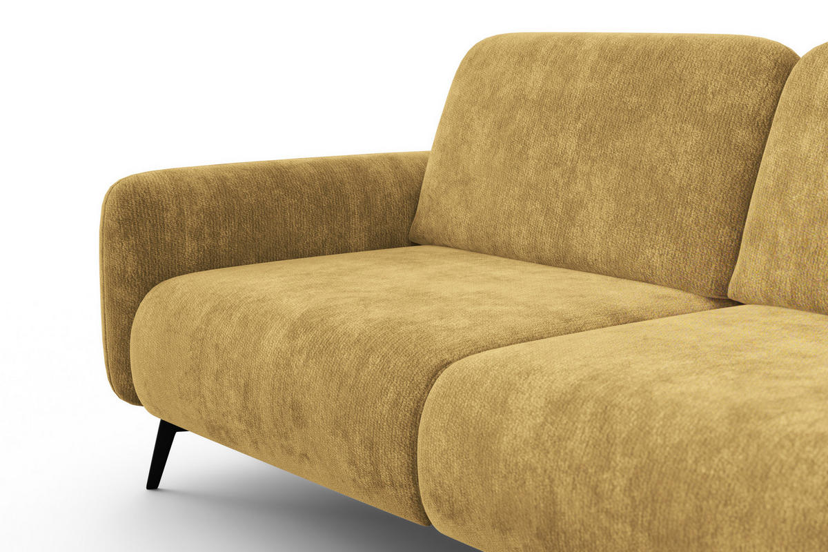 SOFA FEBE 3-Sitzer, safranfarbener Chenille-Stoff - Gelb/Schwarz, Holz/Textil (190/82/96cm) - Wozimo
