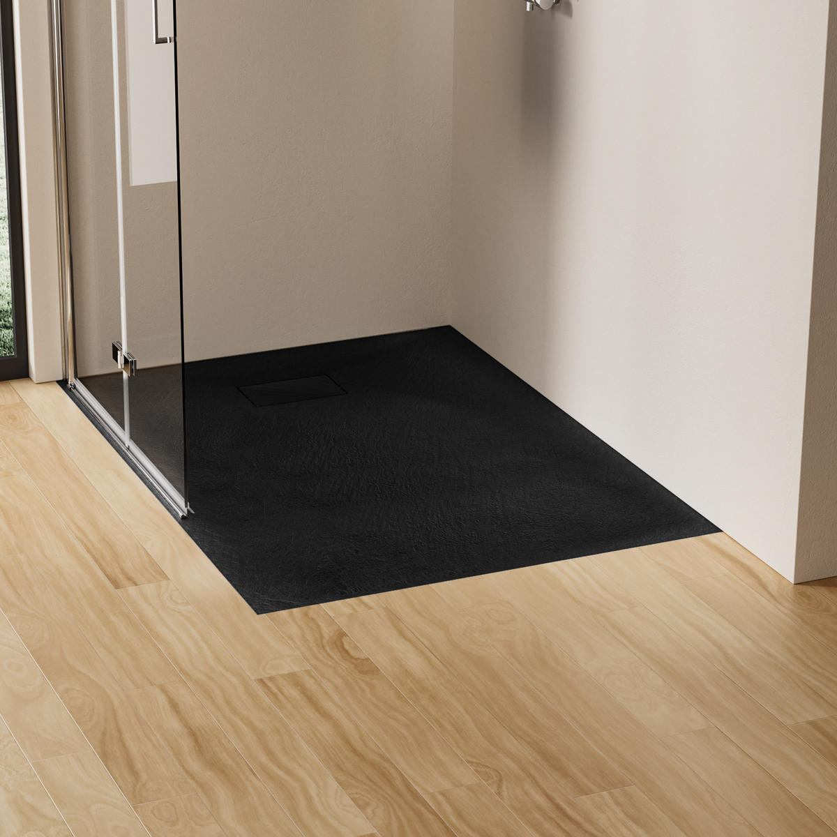 DUSCHWANNE inkl. Ablaufgarnitur Schwarz 120/90 cm - Schwarz, Naturmaterialien (90/2.6/120cm) - EMKE