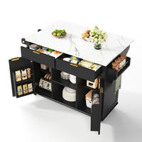 KÜCHENINSEL 89,5 cm MDF Schwarz Natur mit Klappbarer Arbeitsplatte und Gewürzregal - Schwarz, Holzwerkstoff (45/89.5/143cm) - Korfee