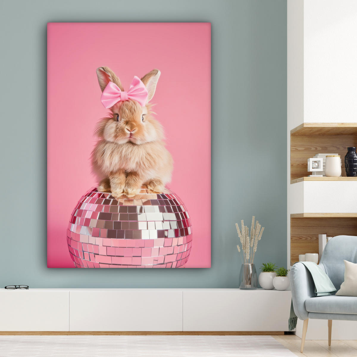 OBRAZ NA PLÁTNĚ Luk - Discoball - Králík 90x140 cm - růžová, textil (90/140cm) - MuchoWow