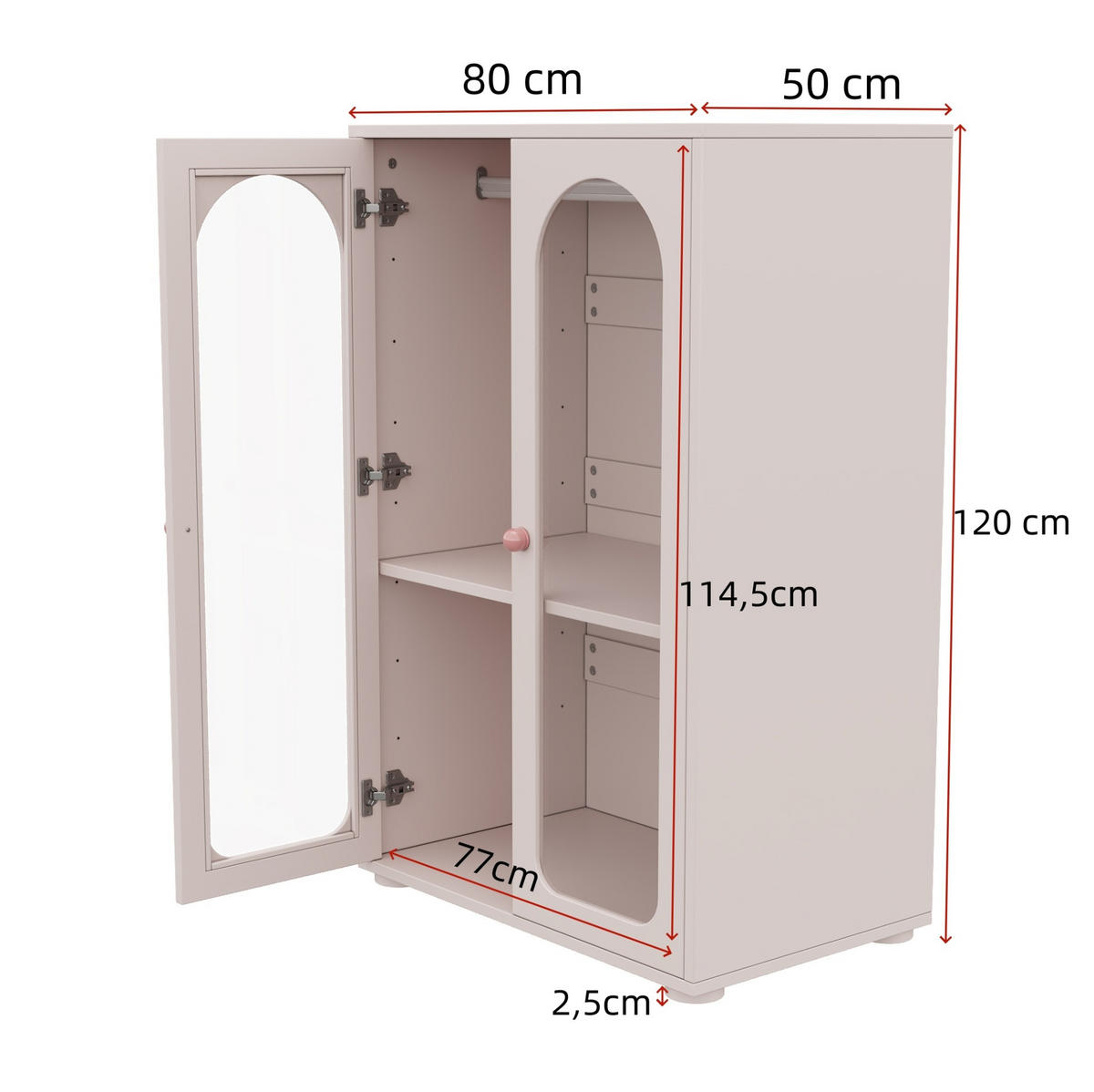 KLEIDERSCHRANK aus MDF und Acryl 80x50x120 cm Babyrosa mit verstellbaren Einlegeböden, Kleiderstange und transparenten Türen - Pink, Holzwerkstoff (80/120/50cm) - Modfu