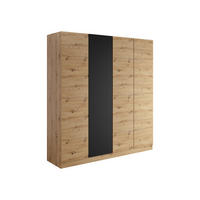KLEIDERSCHRANK Como 4D - Schwarz/Eiche Artisan, Holzwerkstoff/Metall (205/220/55cm) - MIRJAN24